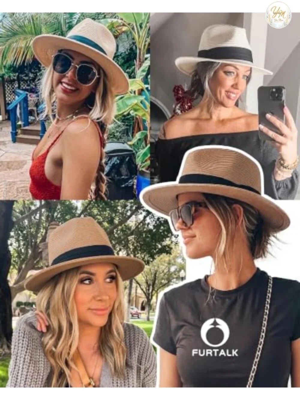 Wide Brim Straw Panama Hat Fedora Summer Beach Sun Hat with Chin Strap